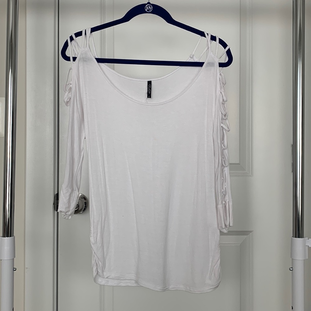 White Criss Cross 3/4 Sleeve Shirt